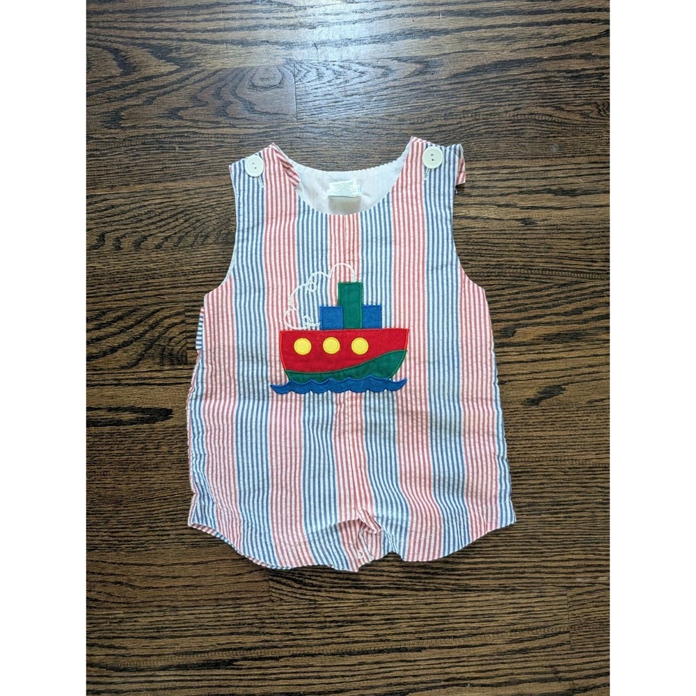 Vintage Carter's Boys SZ 6-9 M Shorts Romper One Piece Outfit Embroidered Boat